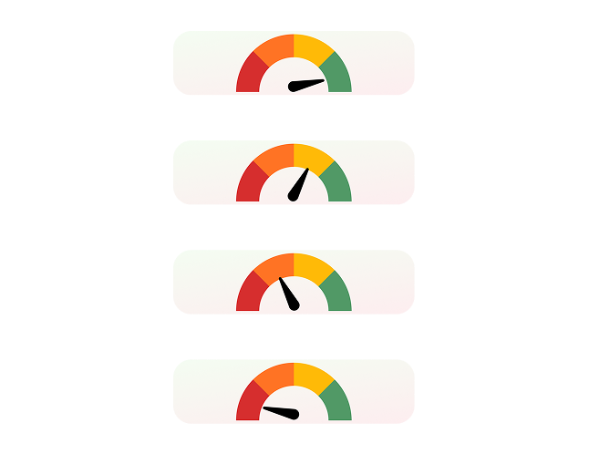 Bookkeeping score meters rising from red to green