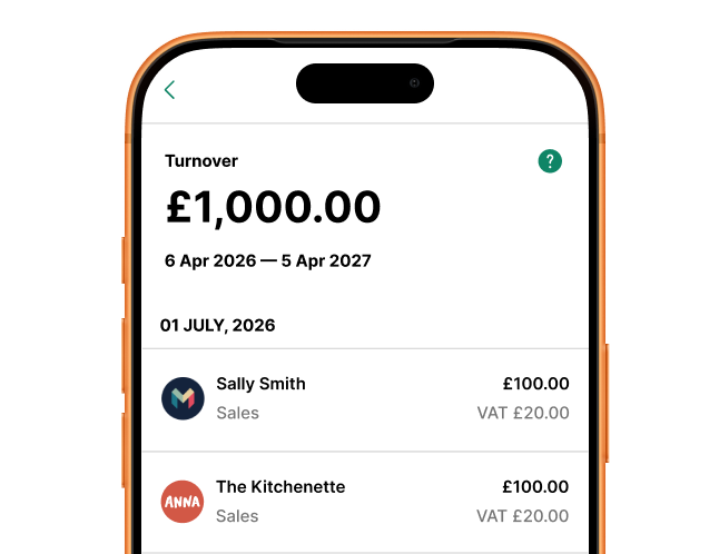 Automatically calculated turnover total in the mobile app