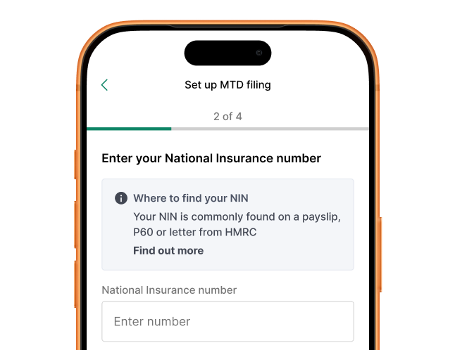 Onboarding step asking for a National Insurance number