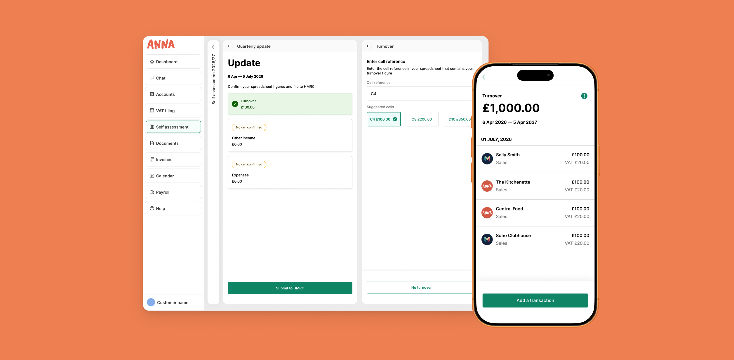 ANNA's Making Tax Digital quarterly update screens on desktop and mobile