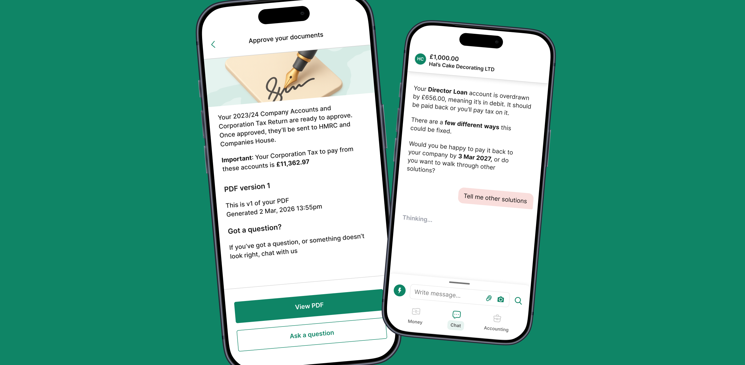Company Accounts PDF approval and AI agent screens in the ANNA mobile app